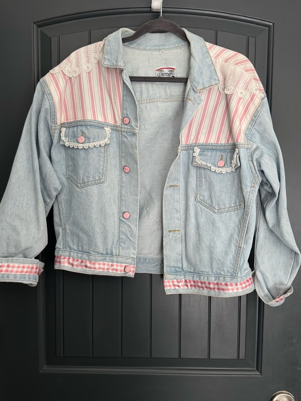 Denim jacket with customized patchwork